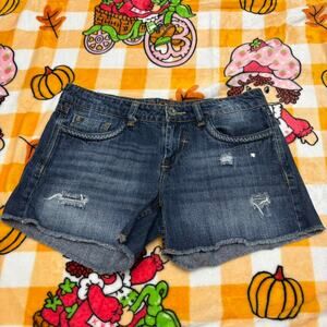 Y2K Velvet Heart Dark Wash Denim Mini Shorts